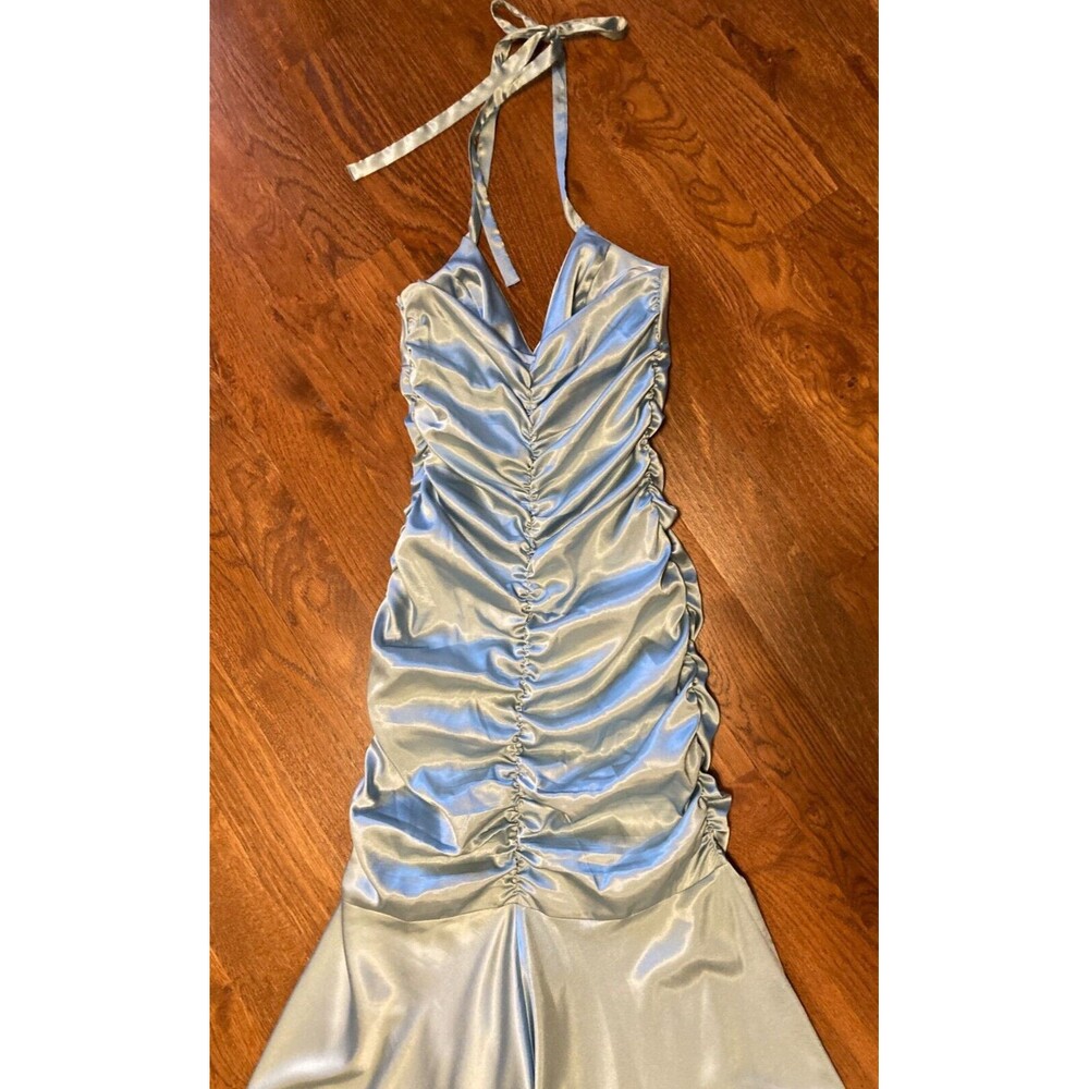 Jessica McClintock Vintage Blue Ruched Halter Neck Prom Formal Dress Size 2 - Picture 10 of 14